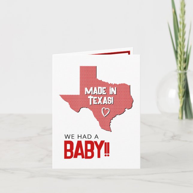 Red Herringbone Made in Texas Foto Baby Ankündigung (Vorderseite)
