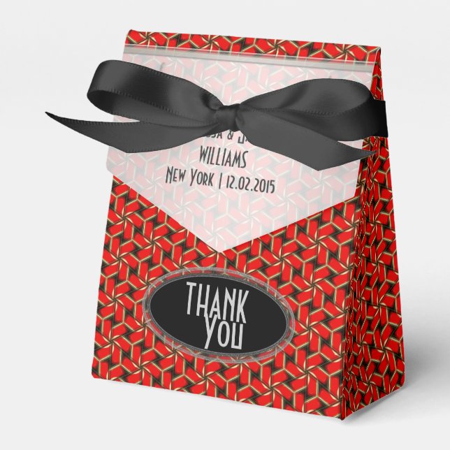 Red Hexagon Swirl Wedding Party Geschenkschachtel (Vorderseite)