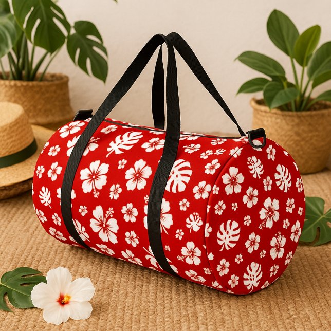 Red Hibiscus Tropical Exotic Floral Design Duffle Bag (Von Creator hochgeladen)