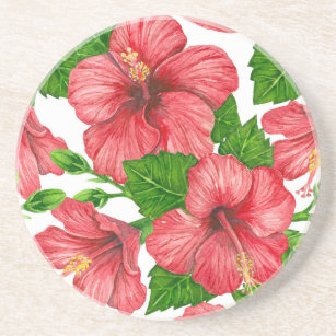 Red hibiscus watercolor pattern getränkeuntersetzer