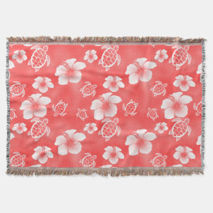 Red Hibiskus Honu Hawaiian Pattern Decke