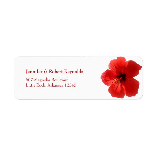 Red Hibiskus Wedding Address Label (Vorne)