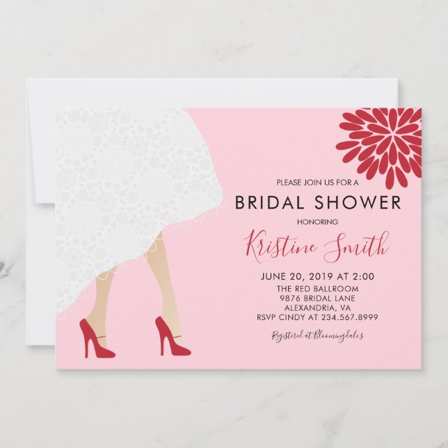 Red High Heel Shoes Bridal Dusche Einladung, Rosa Einladung (Vorderseite)