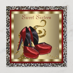 Red High Heel Shoes Leopard 16 . Geburtstag Geburt Einladung