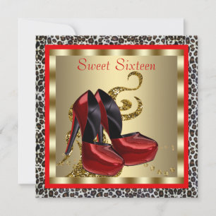 Red High Heel Shoes Leopard 16 . Geburtstag Geburt Einladung