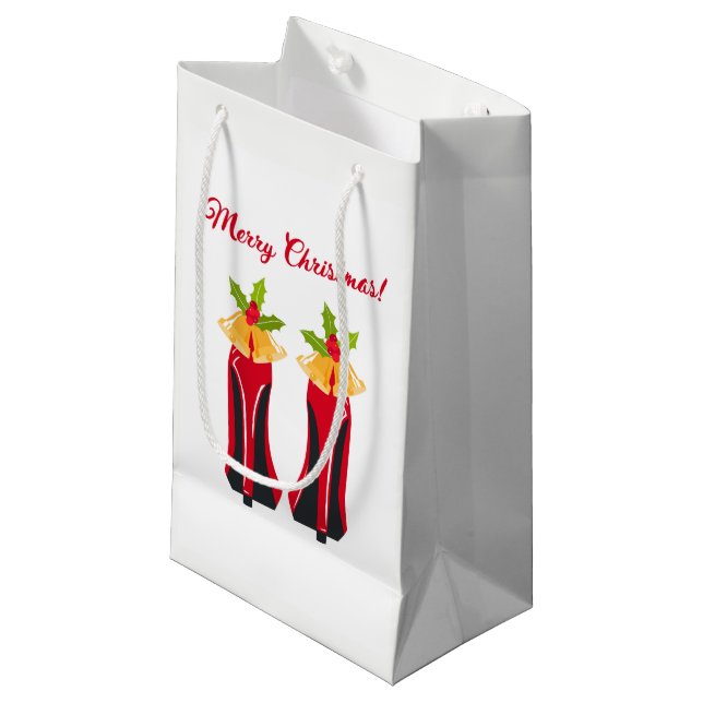 Red High Heels mit Weihnachtsglocken Kleine Geschenktüte (Vorderseite Schrägansicht)