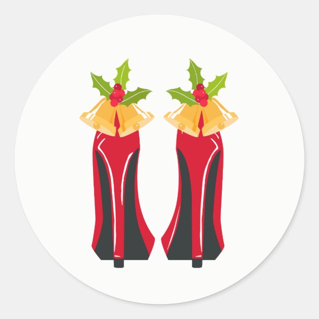 Red High Heels mit Weihnachtsglocken Runder Aufkleber (Vorderseite)