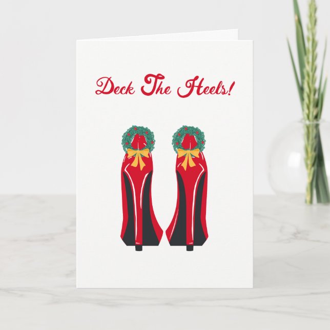 Red High Heels mit Weihnachtskränzen Feiertagskarte (Vorderseite)