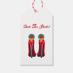 Red High Heels mit Weihnachtskränzen Geschenkanhänger