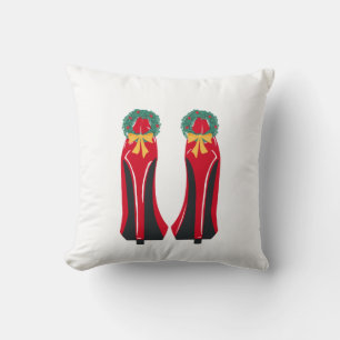 Red High Heels mit Weihnachtskränzen Kissen