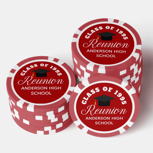 Red High School Reunion Personalized Party Pokerchips (Stapel)