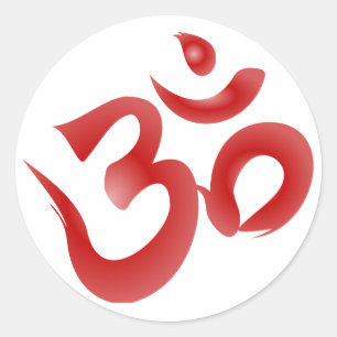 Red Hindu Symbol Om Om Devanagari Calligraphie Runder Aufkleber