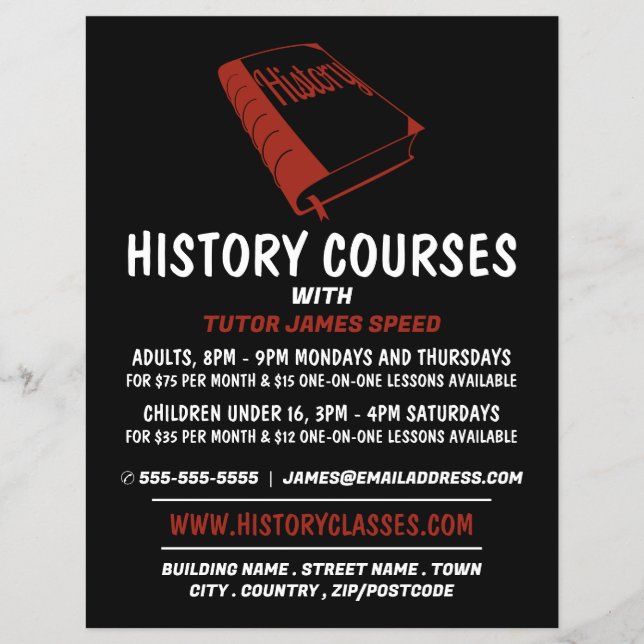 Red History Book, History Coursing Advertising Flyer (Vorne)