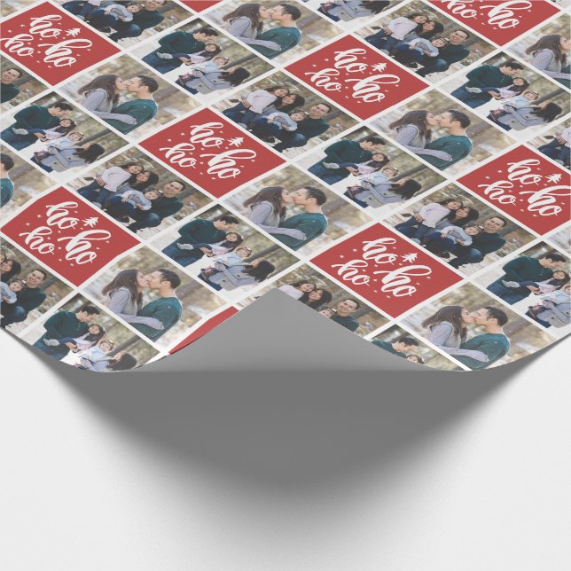 Red Ho Ho Ho Frohe Weihnachten - 3 Fotos Geschenkpapier (Ecke)