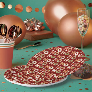 Red Ho Ho Ho Gingerbrot Kekswein Weihnachten Pappteller