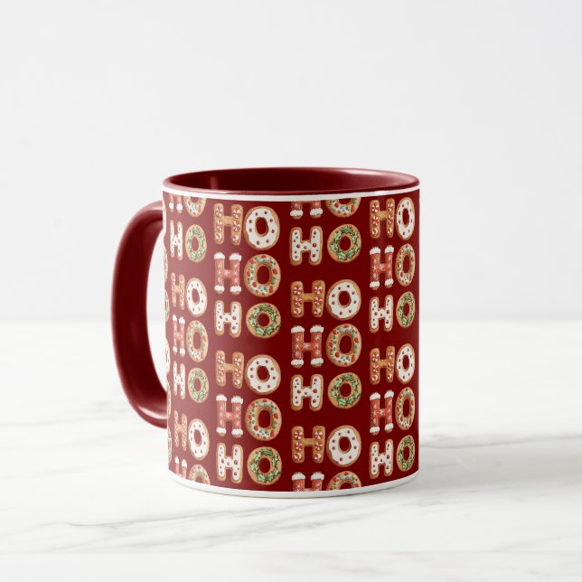 Red Ho Ho Ho Gingerbrot Kekswein Weihnachten Tasse (Vorderseite Links)