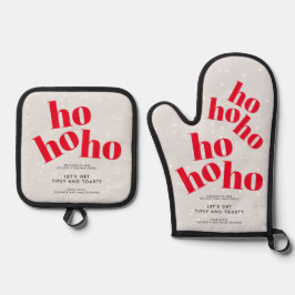 Red Ho Ho Ho Weihnachten Ofenhandschuh & Topflappen-Set