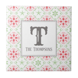 Red Holiday Christmas Monogram Modern Fliese
