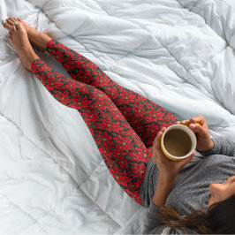 Red Holiday Christmas Poinsettia Pattern Leggings