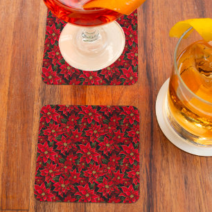 Red Holiday Christmas Poinsettia Pattern Rechteckiger Pappuntersetzer
