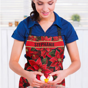 Red Holiday Christmas Poinsettia Pattern Schürze