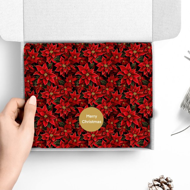 Red Holiday Christmas Poinsettia Pattern Seidenpapier (Von Creator hochgeladen)