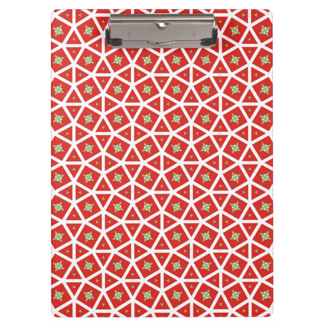 Red Holiday Geometric Star Design Klemmbrett (Vorderseite)