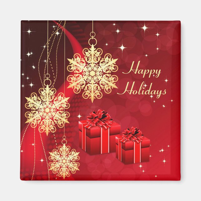 Red Holiday Gold Snowflags Weihnachts-Magnet Magnet (Vorne)