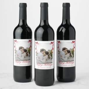 Red Holiday Hand Drawing Whimsical Bows Weinetikett