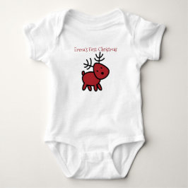 Red Holiday Reindeer Illustration Erste Weihnachts Baby Strampler