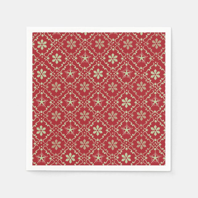 Red Holiday Simple Snowflake Rustikale Weihnachten Serviette (Vorderseite)