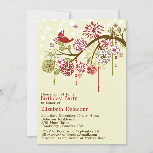 Red Holiday Whimsical Winter Birthday Invitation (Devant)