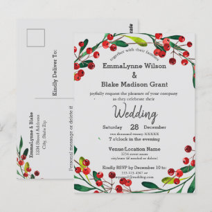 Red Holly Berries Wreath Xmas Einladung zur Hochze Postkarte