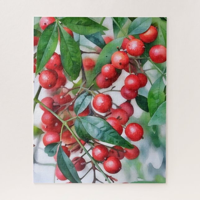 Red Holly Berry Berries Nature Art Puzzle (Vertical)