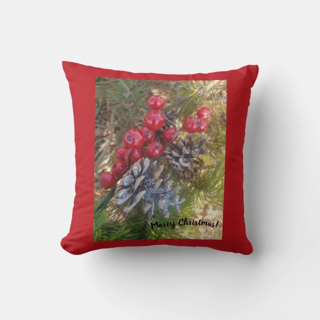 Red Holly Berry Christmas Kissen (Vorderseite)