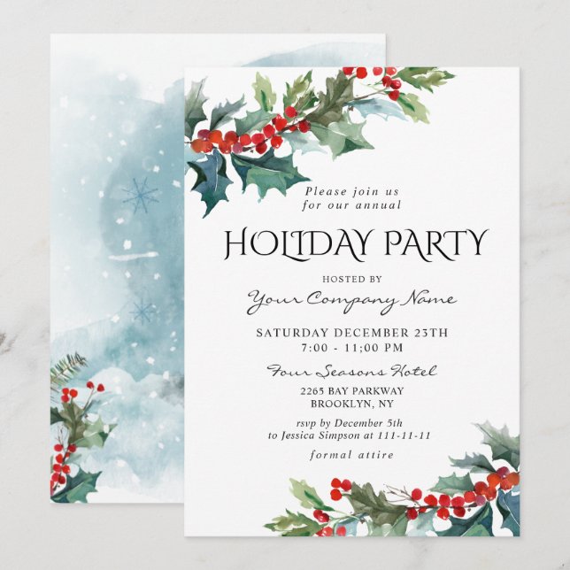 Red Holly Berry CORPORATE Weihnachtsparty Einladung (Vorne/Hinten)