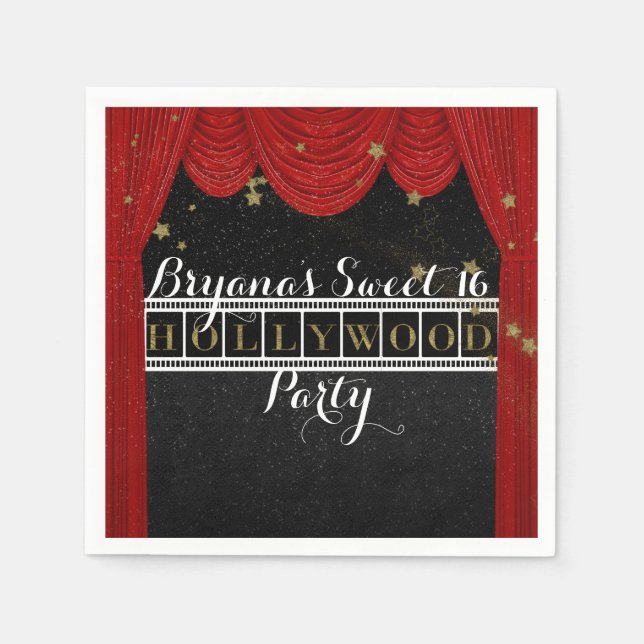 Red HOLLYWOOD Gardinen & Gold Party Custom Serviette (Vorderseite)