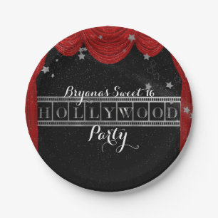 Red HOLLYWOOD Gardinen & Silver Party Custom Pappteller
