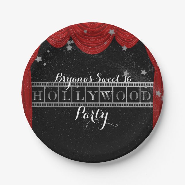 Red HOLLYWOOD Gardinen & Silver Party Custom Pappteller (Vorderseite)