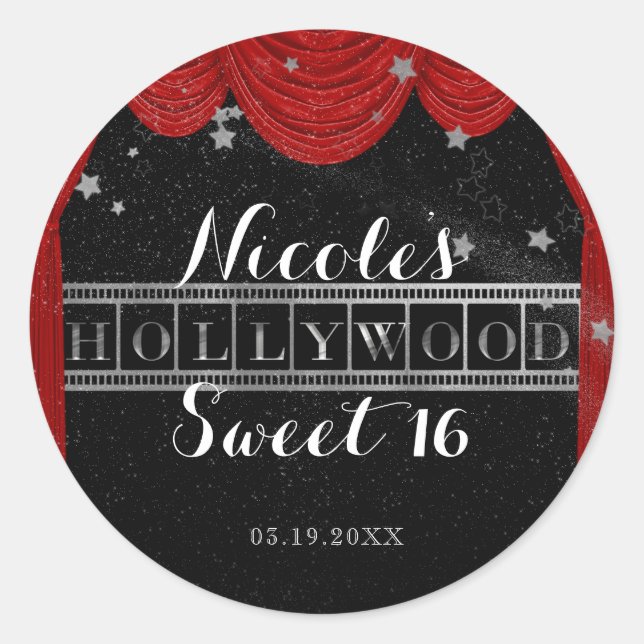 Red HOLLYWOOD Gardinen & Silver Party Custom Runder Aufkleber (Vorderseite)