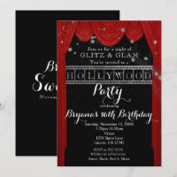 Red HOLLYWOOD Gardinen & Silver Party Einladungen