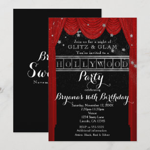 Red HOLLYWOOD Gardinen & Silver Party Einladungen
