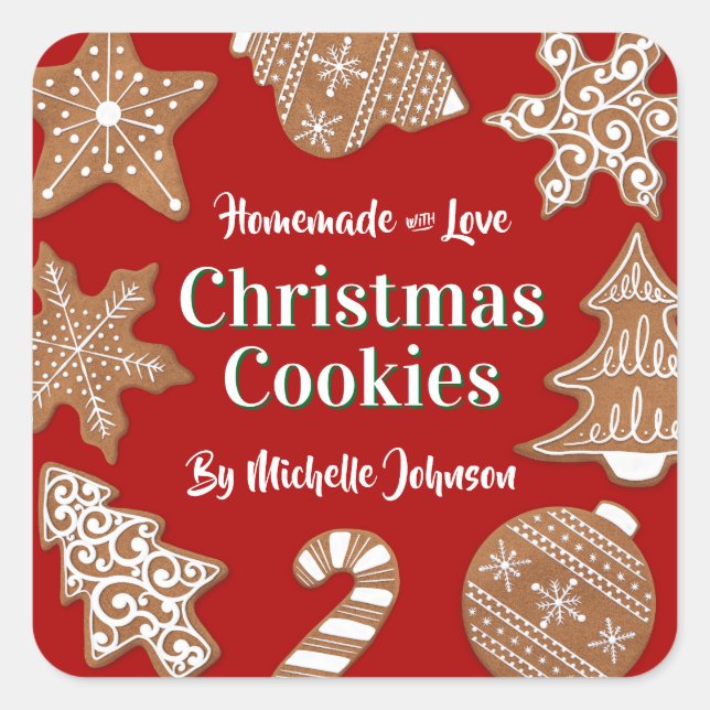 Red Homemade Christmas Cookies Quadratischer Aufkleber (Vorderseite)