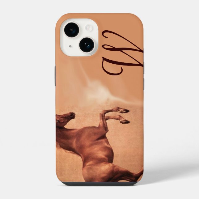 RED HORSE Parchment Monogram iPhone 14 Hülle (Rückseite)