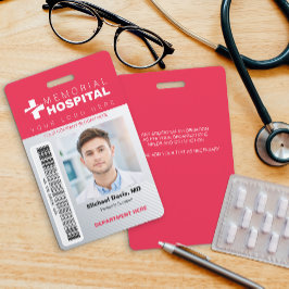 Red Hospital ID Abzeichen mit Foto und Strichcode Ausweis