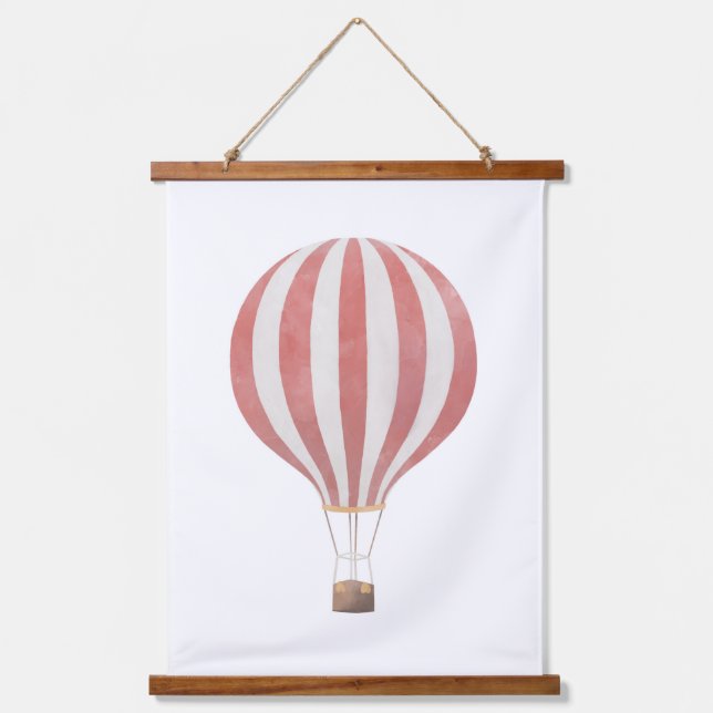 Red Hot Air Ballon Kinderzimmer Dekoration Wandteppich Mit Holzrahmen (Vorderseite)