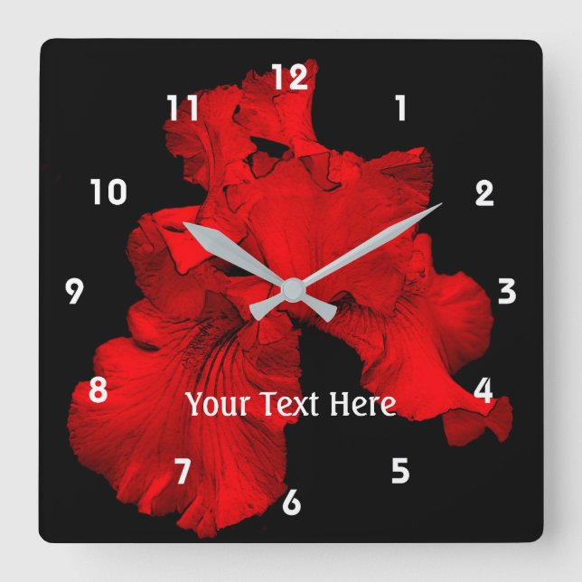 Red Hot Bearded Iris Flower Quadratische Wanduhr (Vorderseite)