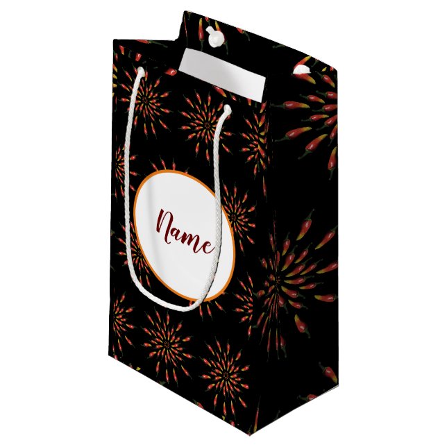Red Hot Chili Paprikaschoten Mandala Art Personali Kleine Geschenktüte (Vorderseite Schrägansicht)