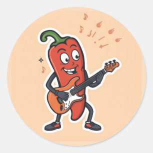 Red Hot Chili Pepper spielt Gitarre Spaß Musik Sti Runder Aufkleber