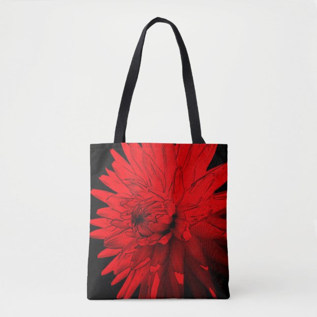 Red Hot Dahlia Abstrakte Blume Art Tasche (Vorderseite)